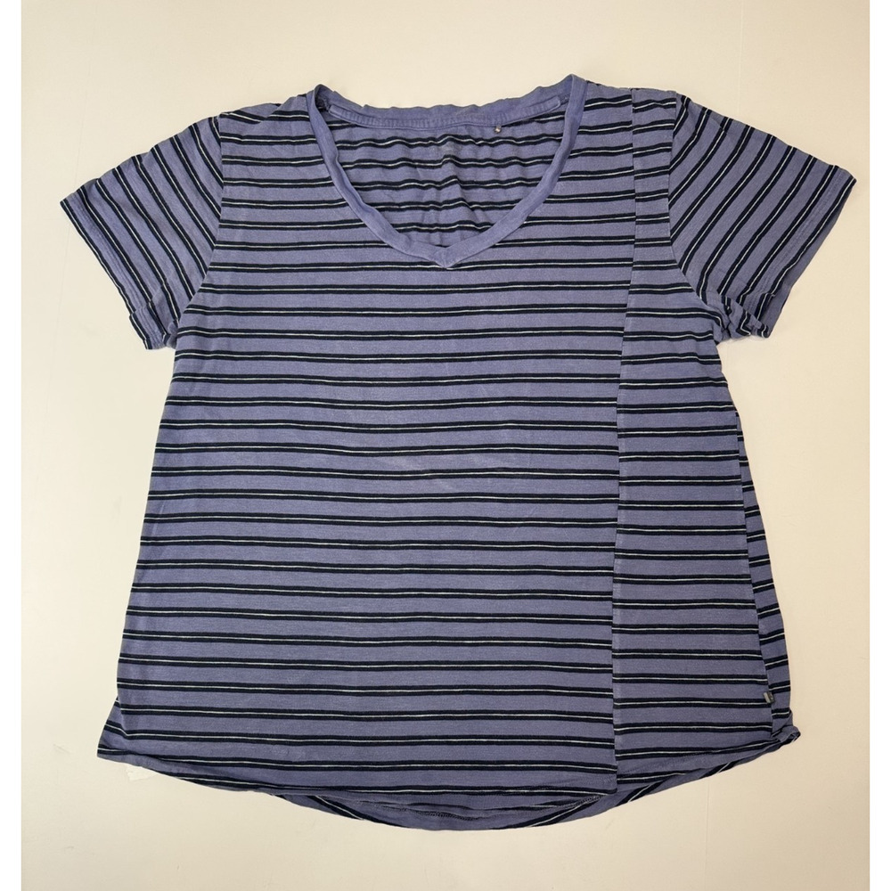 Toad&Co Lavender and Black Striped V-Neck Tee